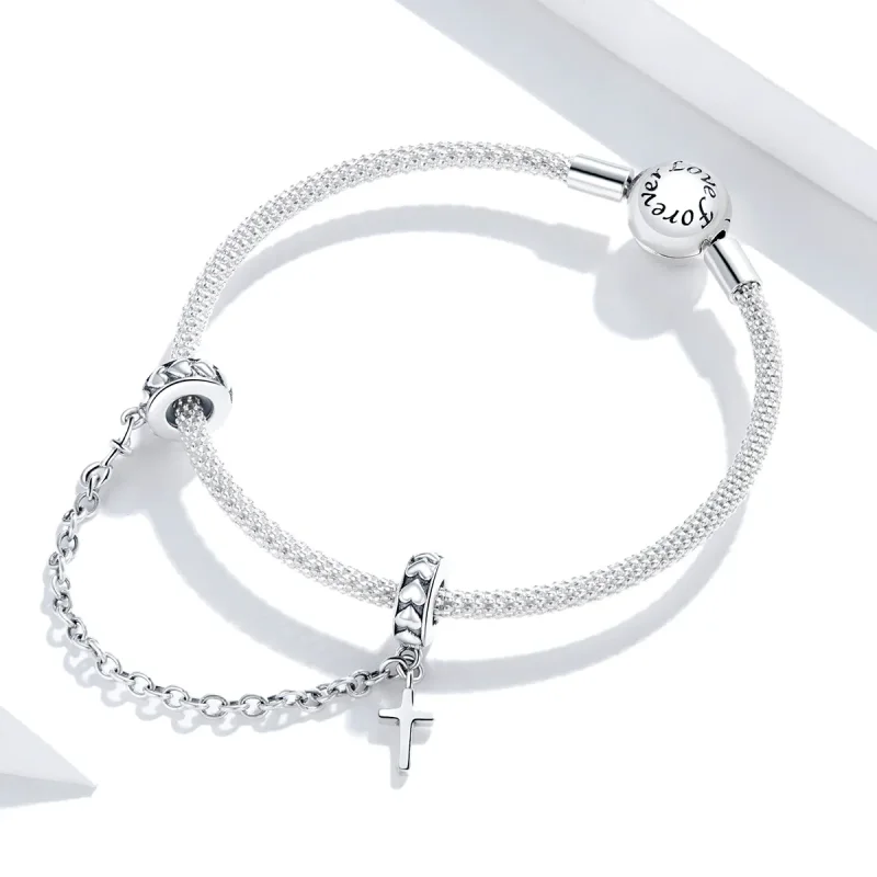 (bilde for) Pandora Style Silver Simple Cross Safety Chain - BSC362 - Vis 3