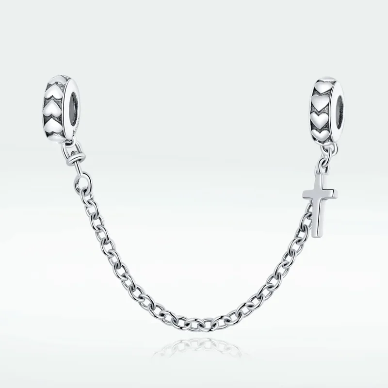 (bilde for) Pandora Style Silver Simple Cross Safety Chain - BSC362 - Vis 5