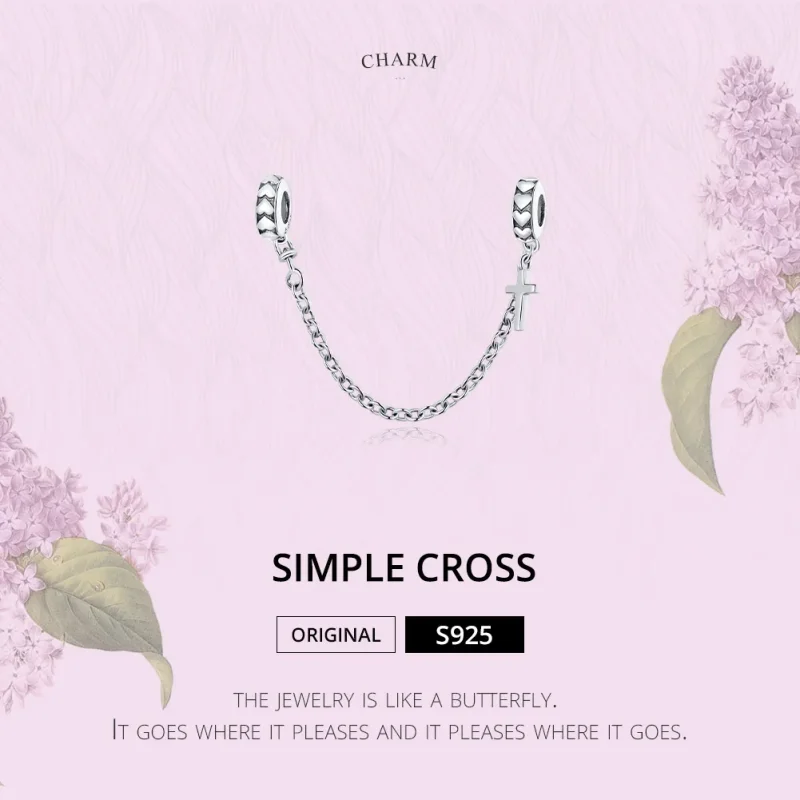 (bilde for) Pandora Style Silver Simple Cross Safety Chain - BSC362 - Vis 6
