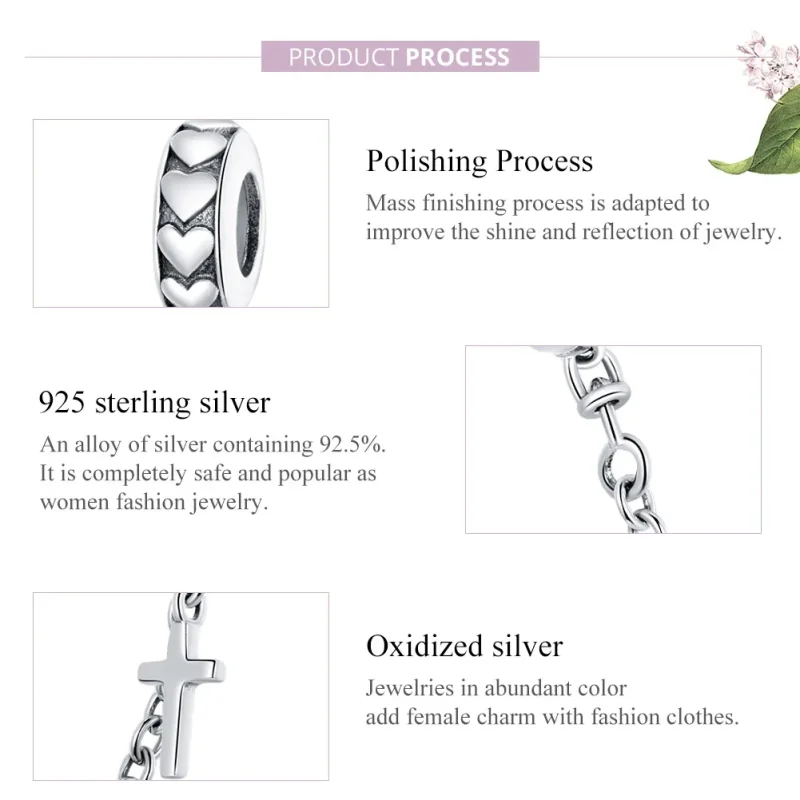 (bilde for) Pandora Style Silver Simple Cross Safety Chain - BSC362 - Vis 8