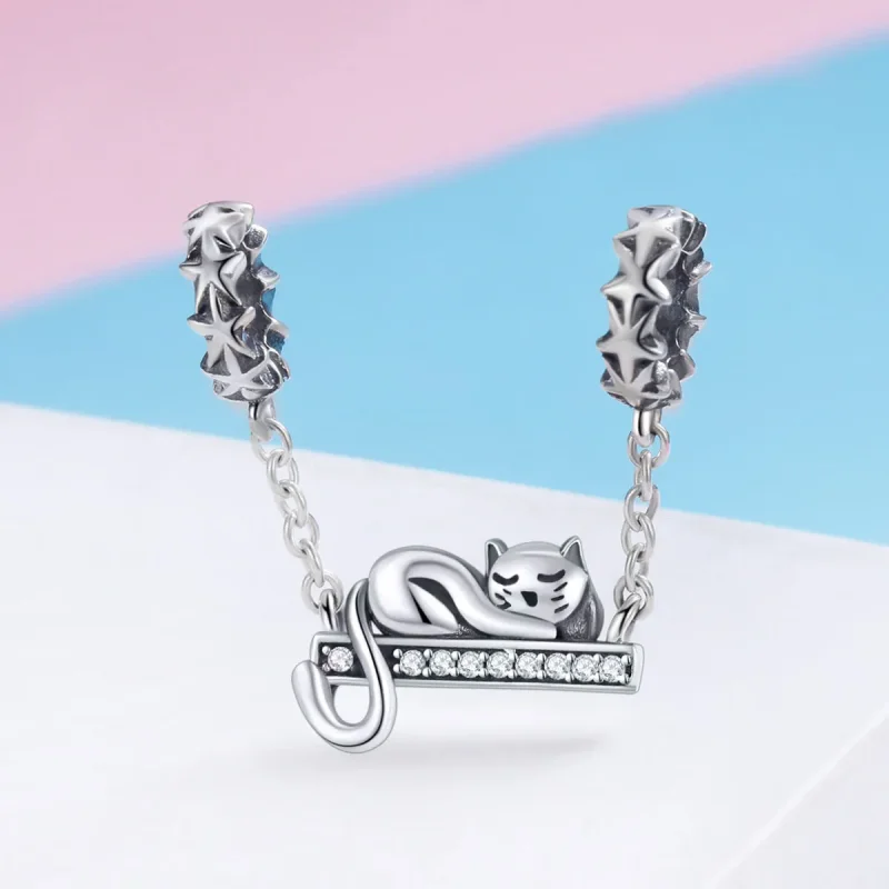 (bilde for) Pandora Style Silver Sleeping Cat sikkerhetskjede - SCC856 - Vis 2