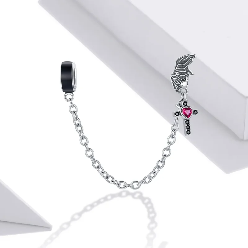 (bilde for) Pandora Style Silver Winged Cross Safety Chain - SCC1781 - Vis 2