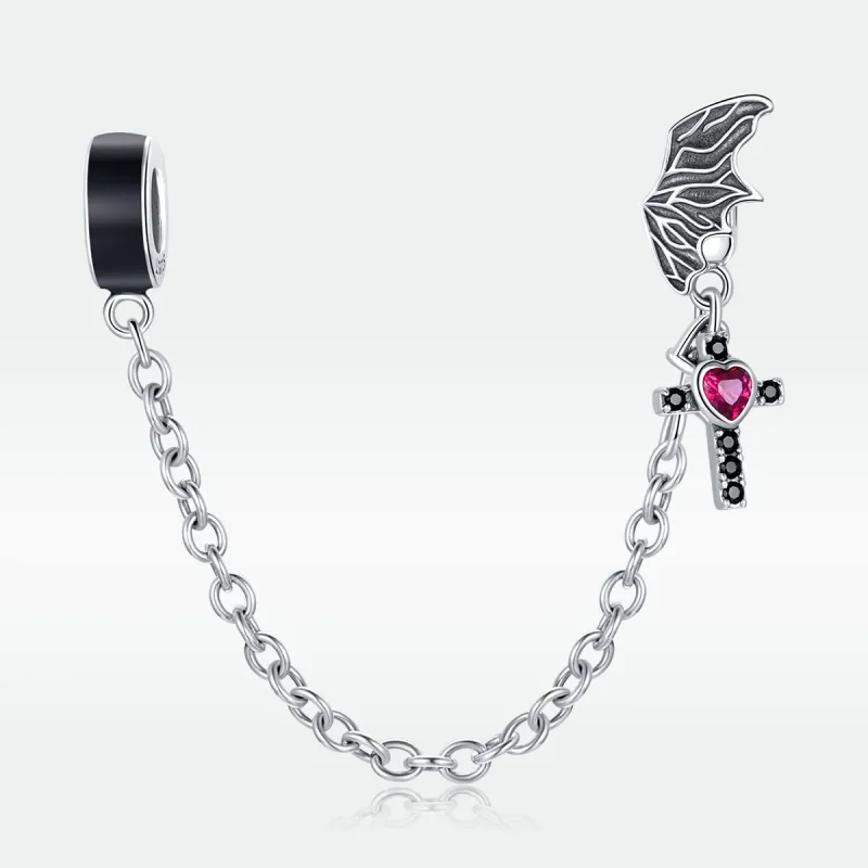 (bilde for) Pandora Style Silver Winged Cross Safety Chain - SCC1781 - Vis 5