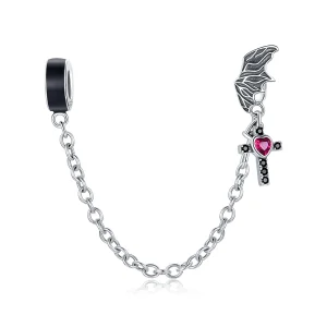 (bilde for) Pandora Style Silver Winged Cross Safety Chain - SCC1781