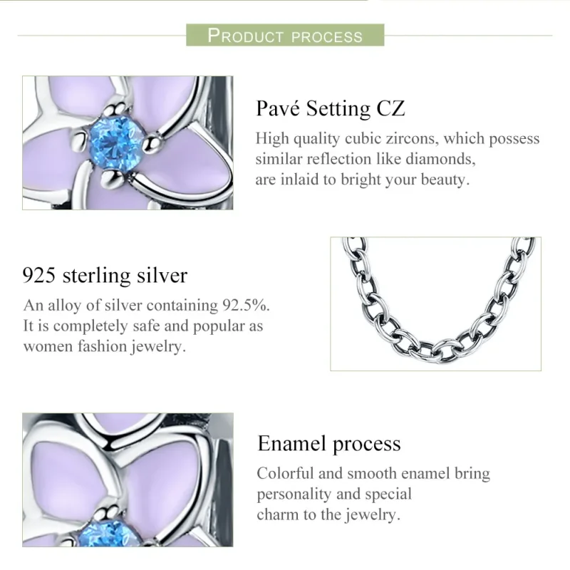 (bilde for) Pandora Style Sølv Lilla Blomster Sikkerhetskjede - SCC602 - Vis 6