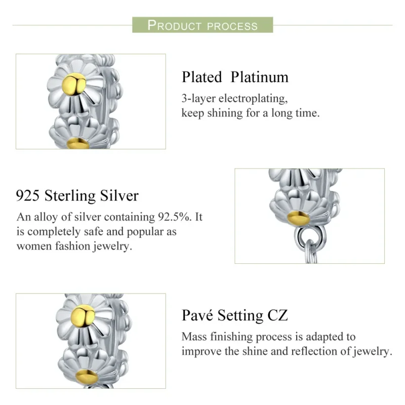 (bilde for) Pandora Style Two Tone Daisy Safety Chain - SCC618 - Vis 6