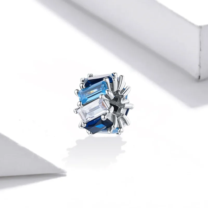 (bilde for) Pandora Style Silver Blue Square Spacer Charm - SCC1806 - Vis 2