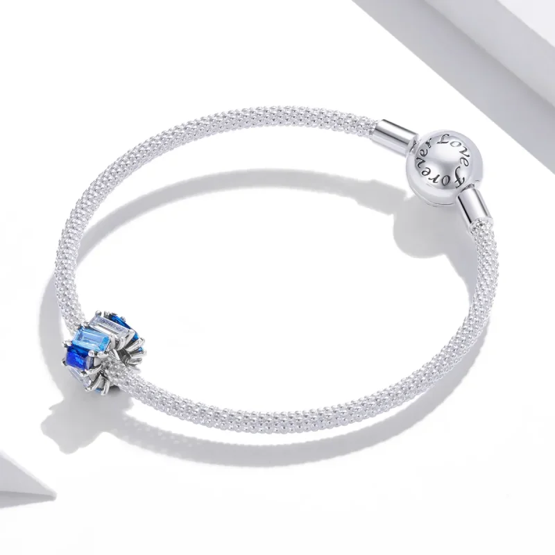 (bilde for) Pandora Style Silver Blue Square Spacer Charm - SCC1806 - Vis 3