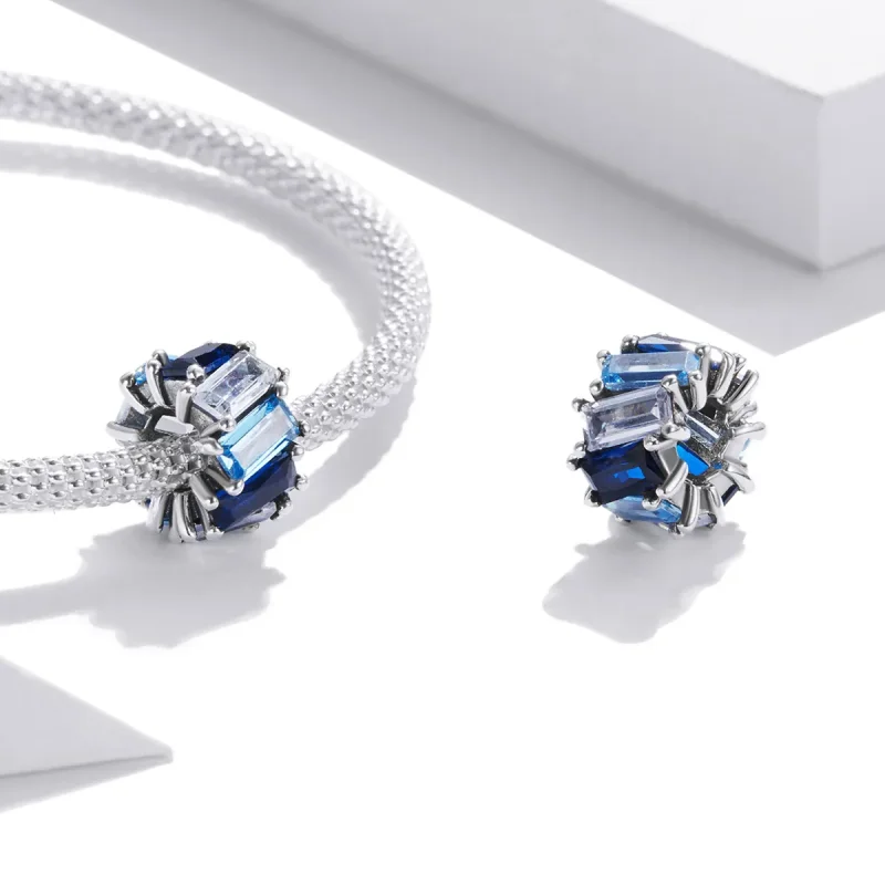 (bilde for) Pandora Style Silver Blue Square Spacer Charm - SCC1806 - Vis 4