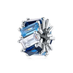 (bilde for) Pandora Style Silver Blue Square Spacer Charm - SCC1806