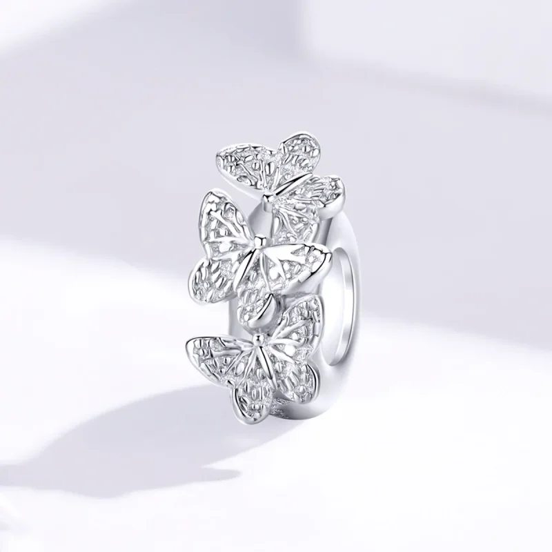 (bilde for) Pandora Style Silver Butterfly Spacer Charm - BSC120 - Vis 2