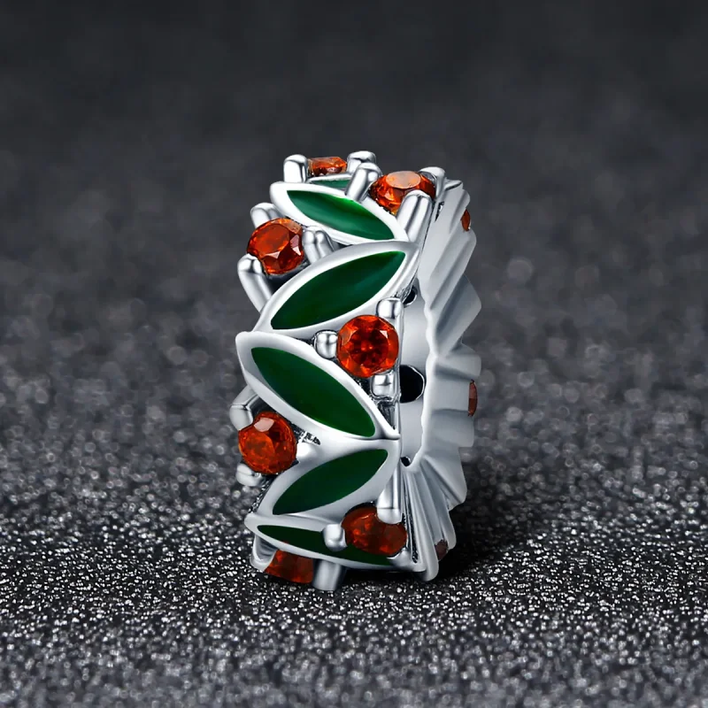 (bilde for) Pandora Style Silver Christmas Tree Leaves Spacer Charm - SCC317 - Vis 2