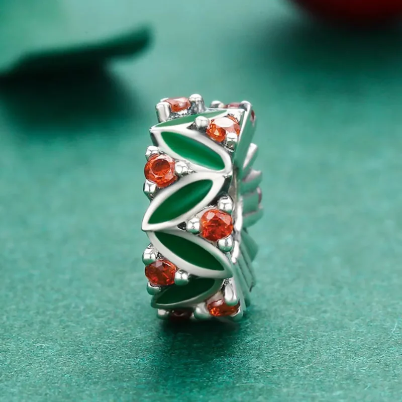 (bilde for) Pandora Style Silver Christmas Tree Leaves Spacer Charm - SCC317 - Vis 3