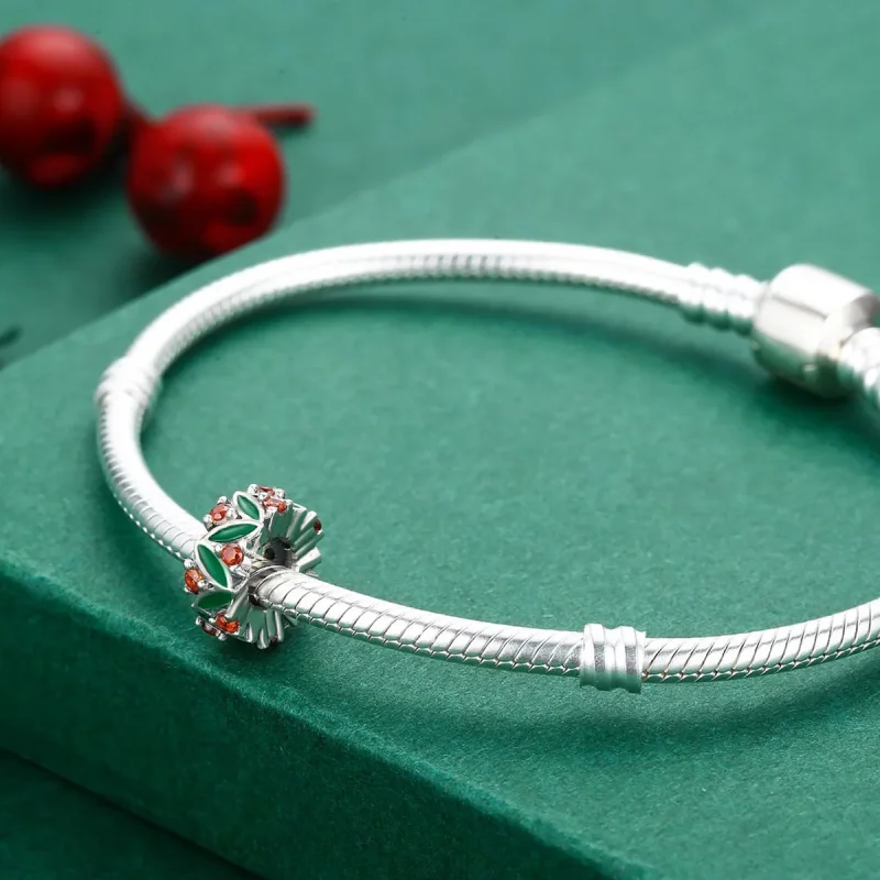 (bilde for) Pandora Style Silver Christmas Tree Leaves Spacer Charm - SCC317 - Vis 4