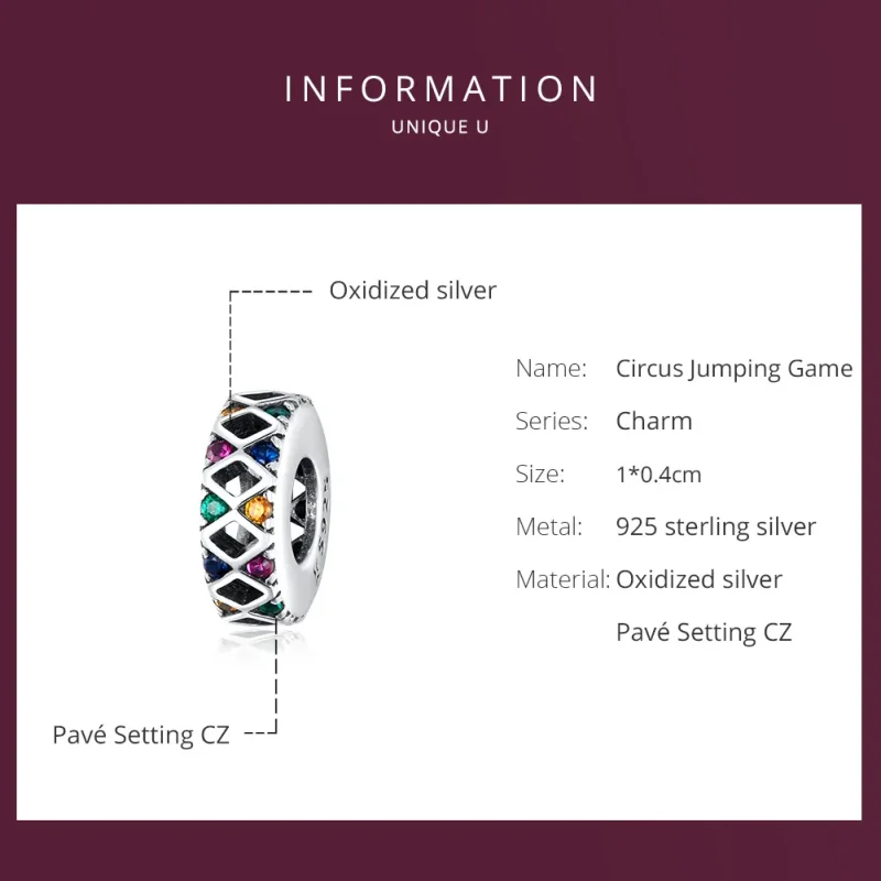 (bilde for) Pandora Style Silver Circus Jumping Game Spacer Charm - SCC1659 - Vis 5