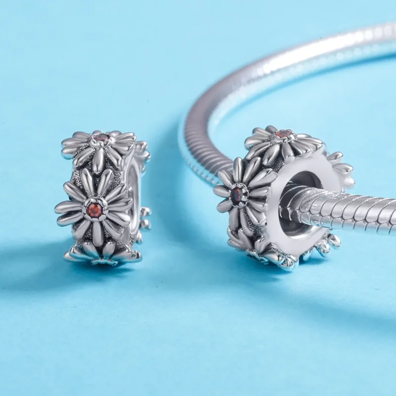 (bilde for) Pandora Style Silver Daisy Wreath Spacer Charm - SCC598 - Vis 5
