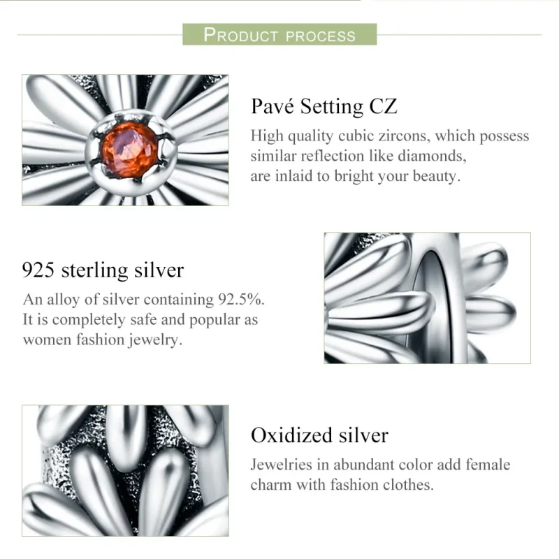 (bilde for) Pandora Style Silver Daisy Wreath Spacer Charm - SCC598 - Vis 7