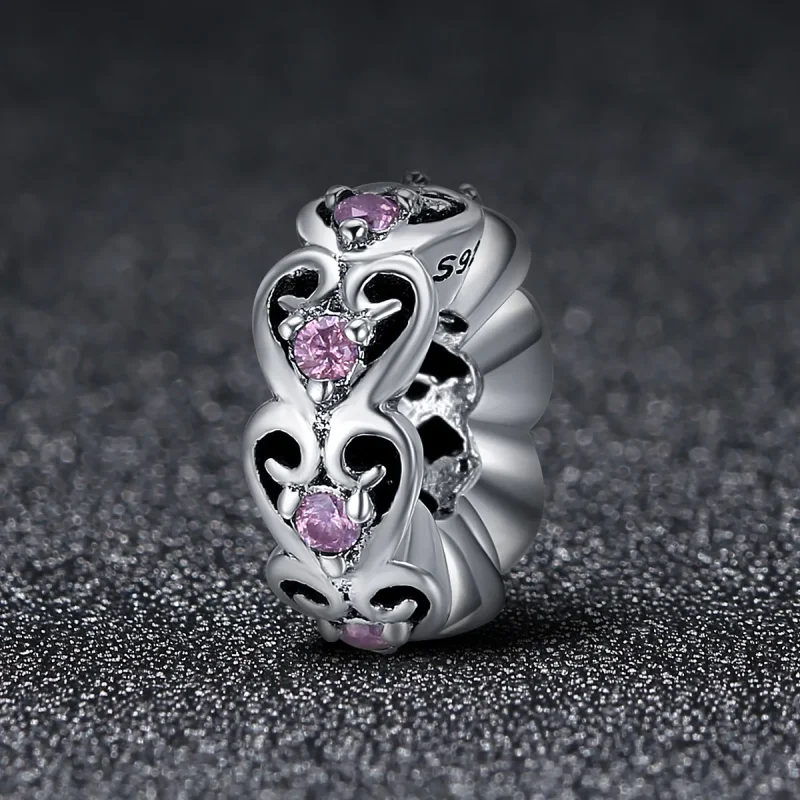 (bilde for) Pandora Style Silver Heart Shape Spacer Charm - SCC339 - Vis 2