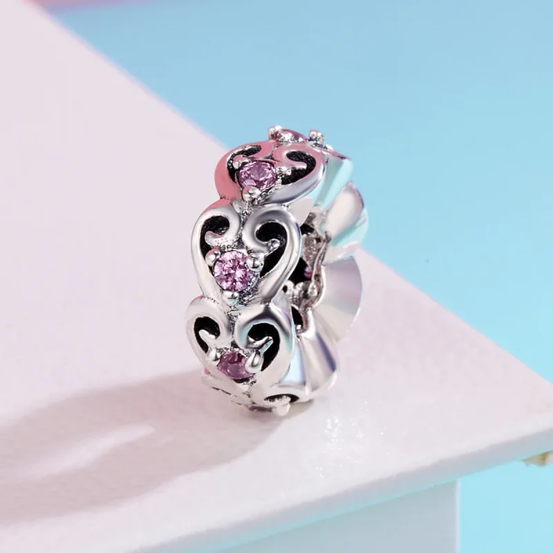 (bilde for) Pandora Style Silver Heart Shape Spacer Charm - SCC339 - Vis 3