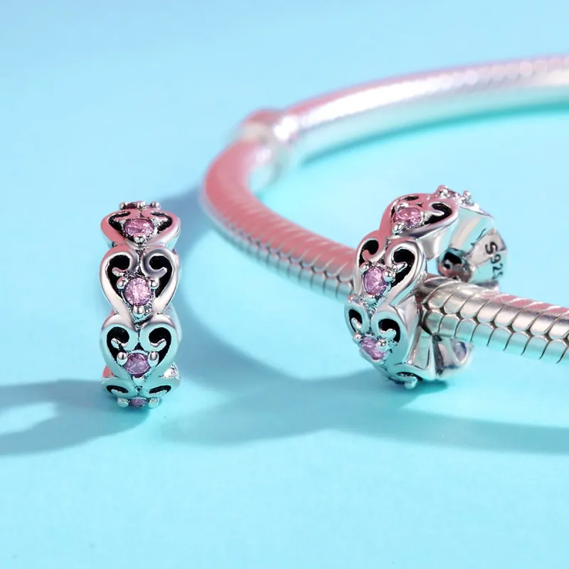(bilde for) Pandora Style Silver Heart Shape Spacer Charm - SCC339 - Vis 4