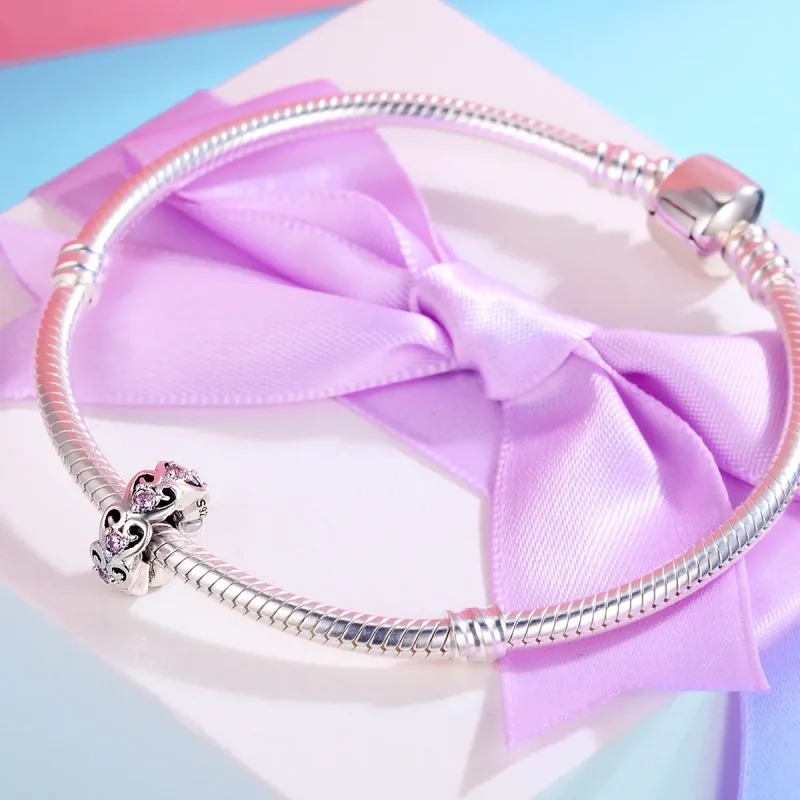 (bilde for) Pandora Style Silver Heart Shape Spacer Charm - SCC339 - Vis 5