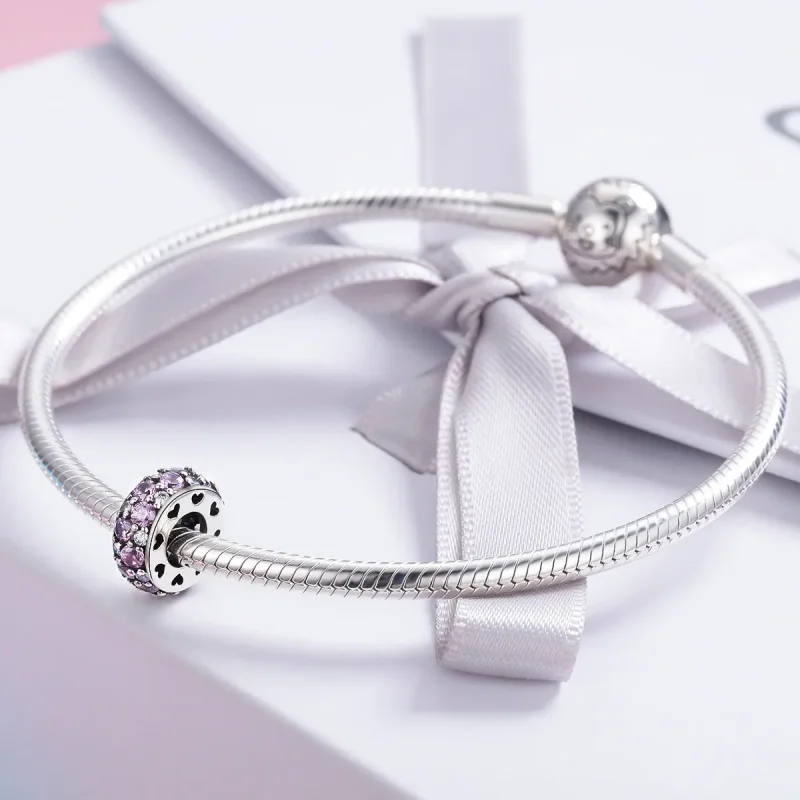(bilde for) Pandora Style Silver Heart Spacer Charm - SCC635 - Vis 3