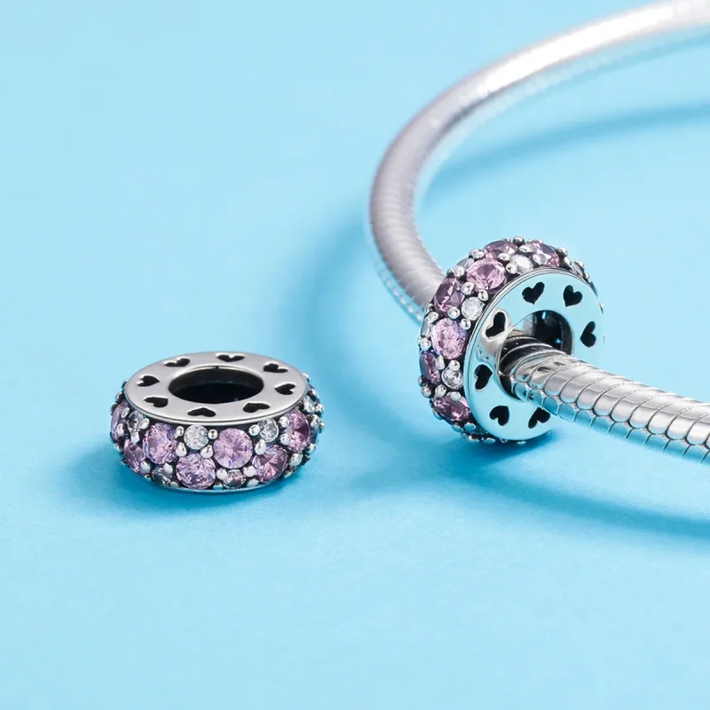 (bilde for) Pandora Style Silver Heart Spacer Charm - SCC635 - Vis 6