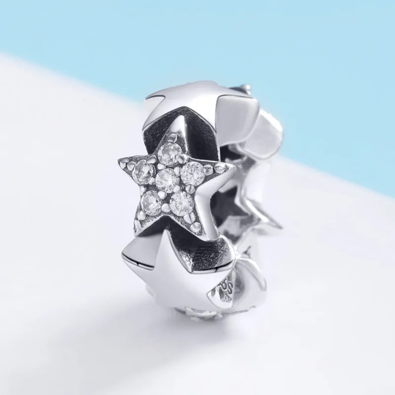 (bilde for) Pandora Style Silver Little Stars Spacer Charm - SCC929 - Vis 2