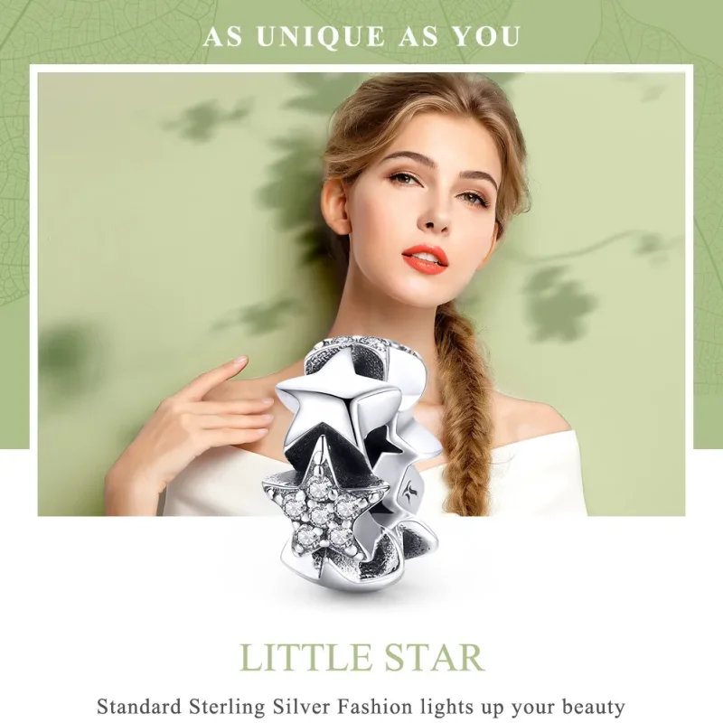 (bilde for) Pandora Style Silver Little Stars Spacer Charm - SCC929 - Vis 6
