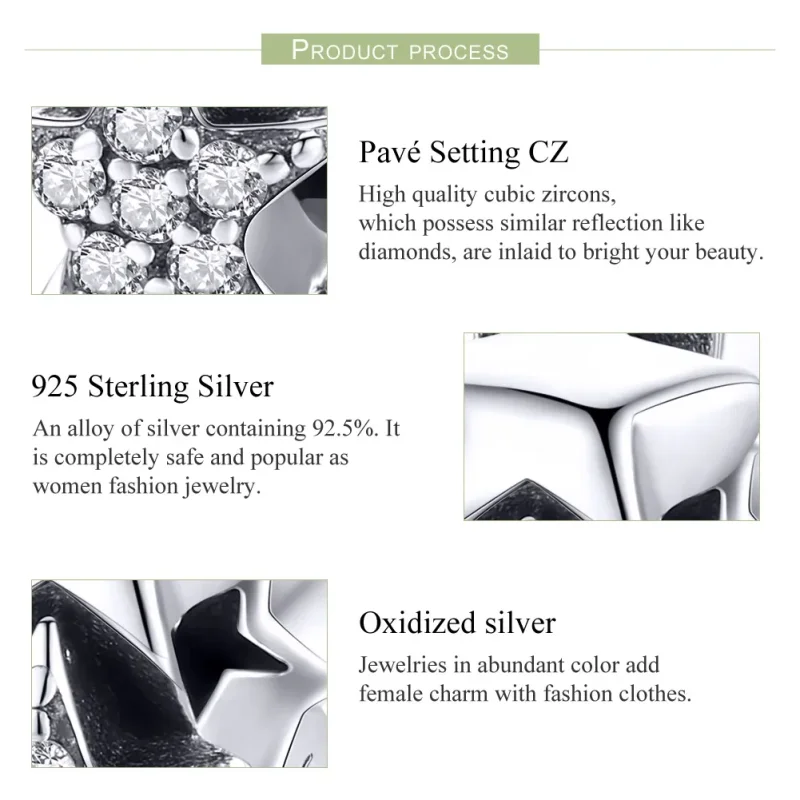 (bilde for) Pandora Style Silver Little Stars Spacer Charm - SCC929 - Vis 7