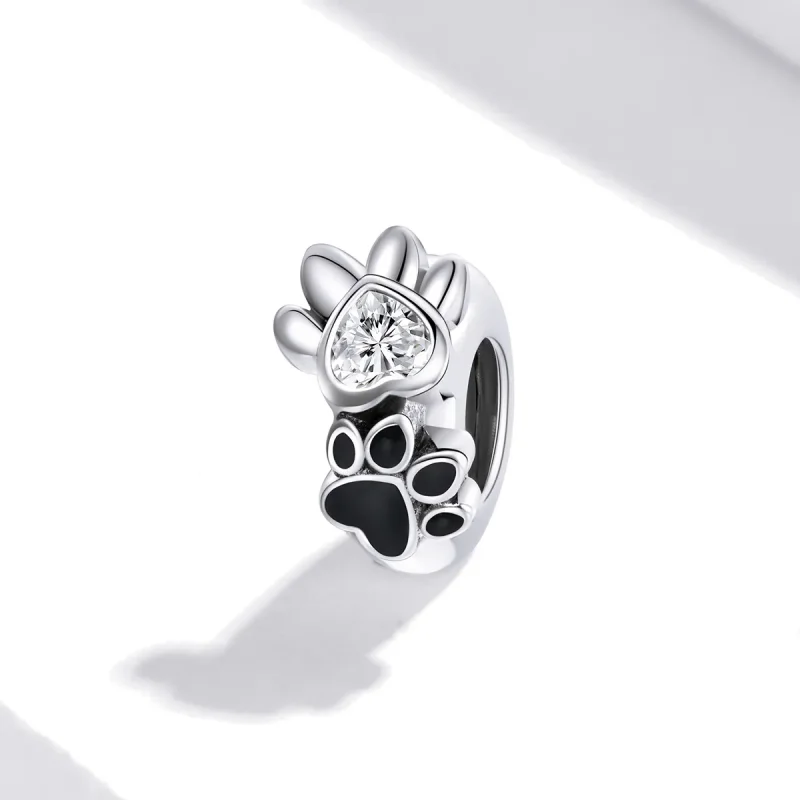 (bilde for) Pandora Style Silver Lovely Paw Print Spacer Charm - SCC1846 - Vis 2