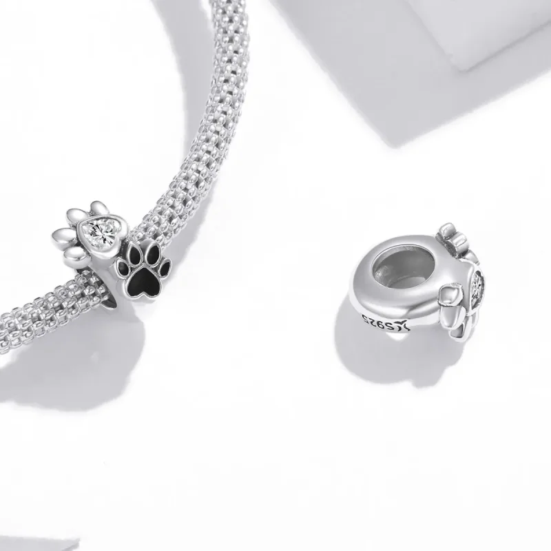 (bilde for) Pandora Style Silver Lovely Paw Print Spacer Charm - SCC1846 - Vis 4