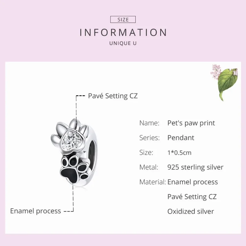 (bilde for) Pandora Style Silver Lovely Paw Print Spacer Charm - SCC1846 - Vis 5