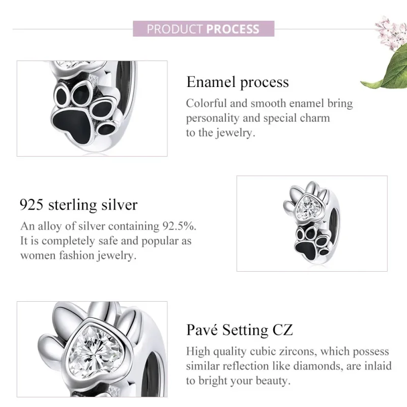 (bilde for) Pandora Style Silver Lovely Paw Print Spacer Charm - SCC1846 - Vis 6