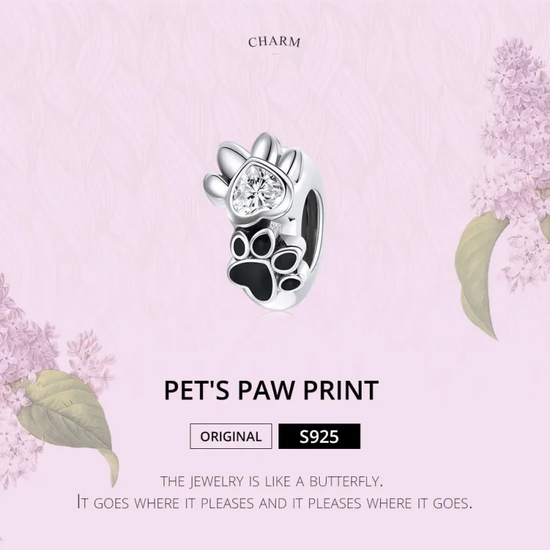 (bilde for) Pandora Style Silver Lovely Paw Print Spacer Charm - SCC1846 - Vis 7