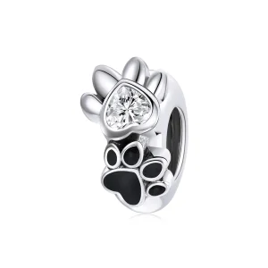 (bilde for) Pandora Style Silver Lovely Paw Print Spacer Charm - SCC1846