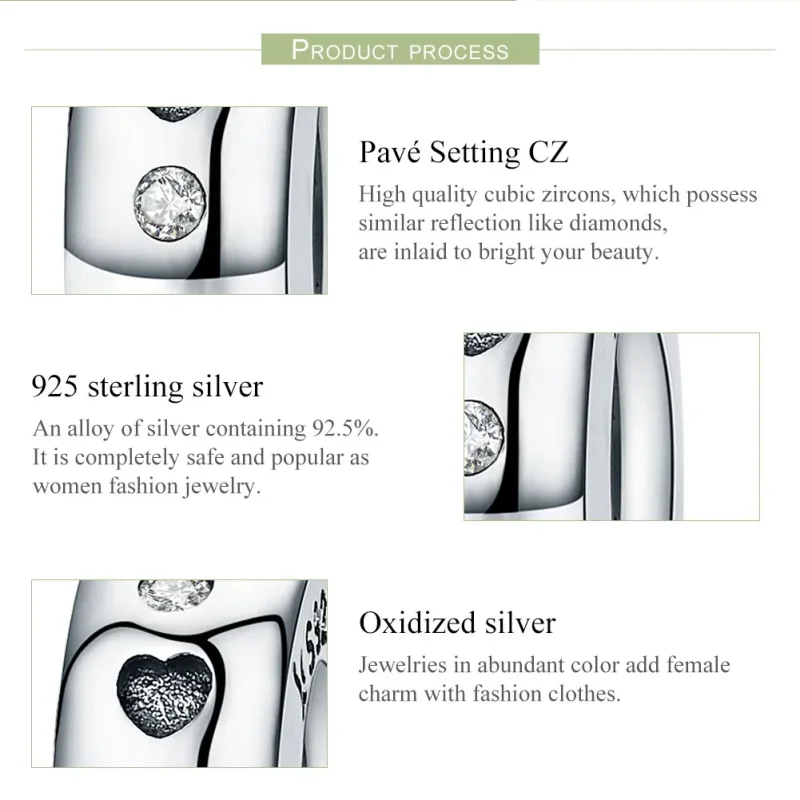 (bilde for) Pandora Style Silver Lucky Hearts and Points Spacer Charm - SCC593 - Vis 7