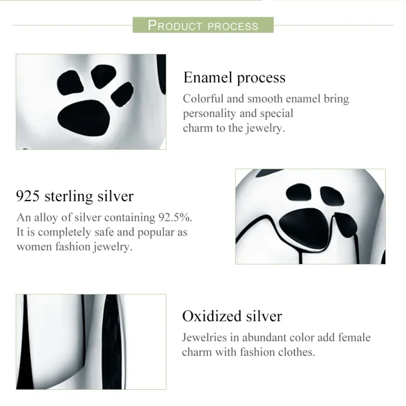 (bilde for) Pandora Style Silver Pet Imprint Spacer Charm - SCC594 - Vis 7