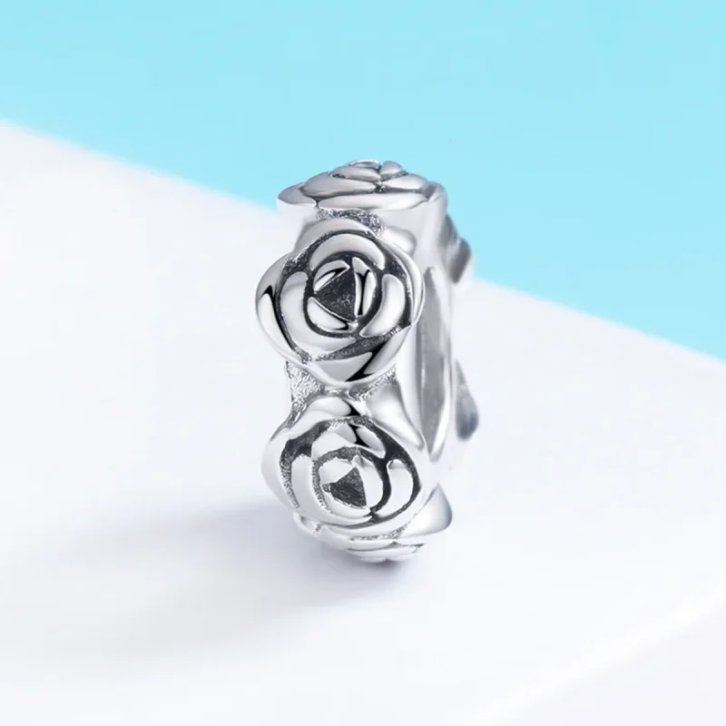 (bilde for) Pandora Style Silver Rose Wreath Spacer Charm - SCC596 - Vis 3