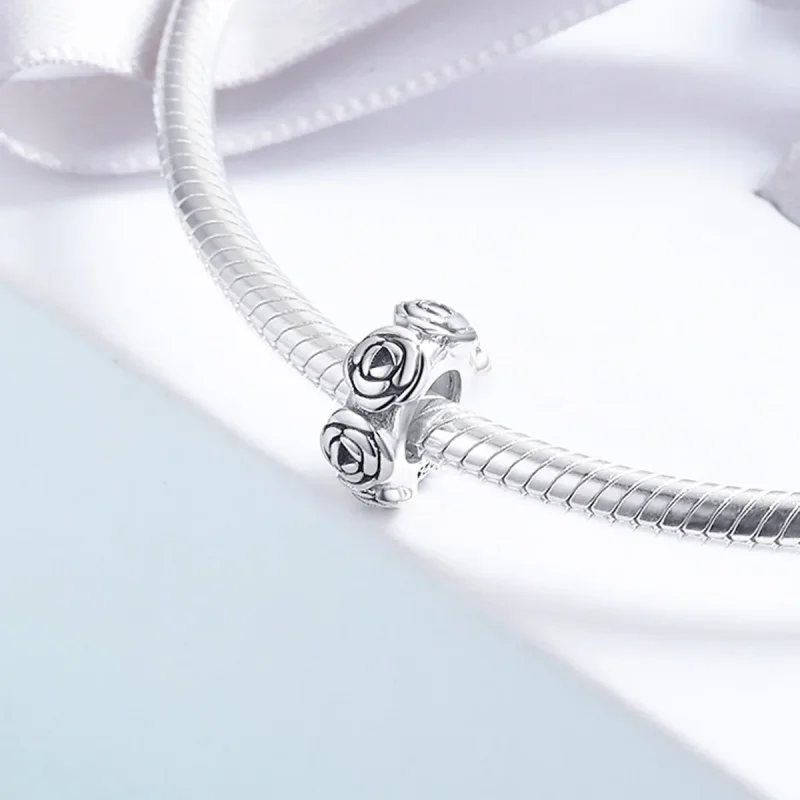 (bilde for) Pandora Style Silver Rose Wreath Spacer Charm - SCC596 - Vis 4