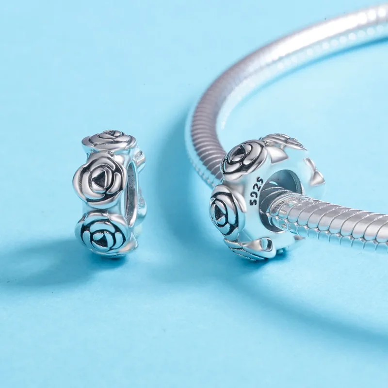 (bilde for) Pandora Style Silver Rose Wreath Spacer Charm - SCC596 - Vis 5