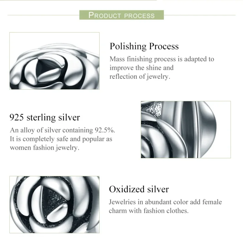 (bilde for) Pandora Style Silver Rose Wreath Spacer Charm - SCC596 - Vis 7