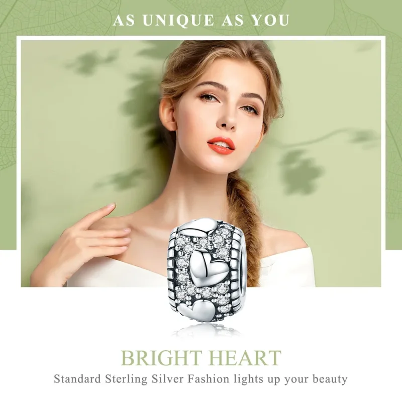 (bilde for) Pandora Style Silver Shine In My Heart Spacer Charm - SCC798 - Vis 6