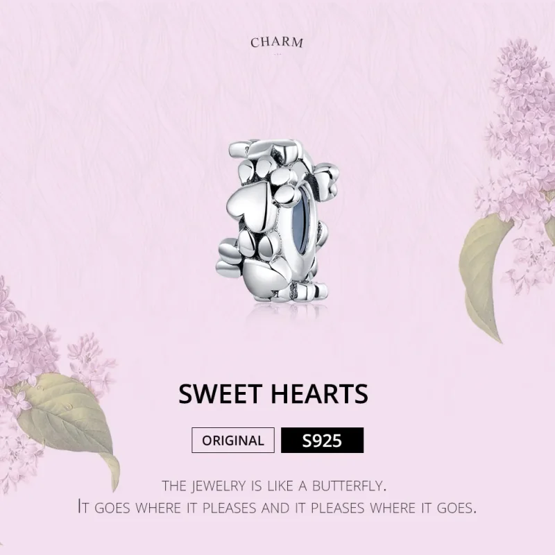 (bilde for) Pandora Style Silver Sweet Hearts Spacer Charm - SCC1504 - Vis 6