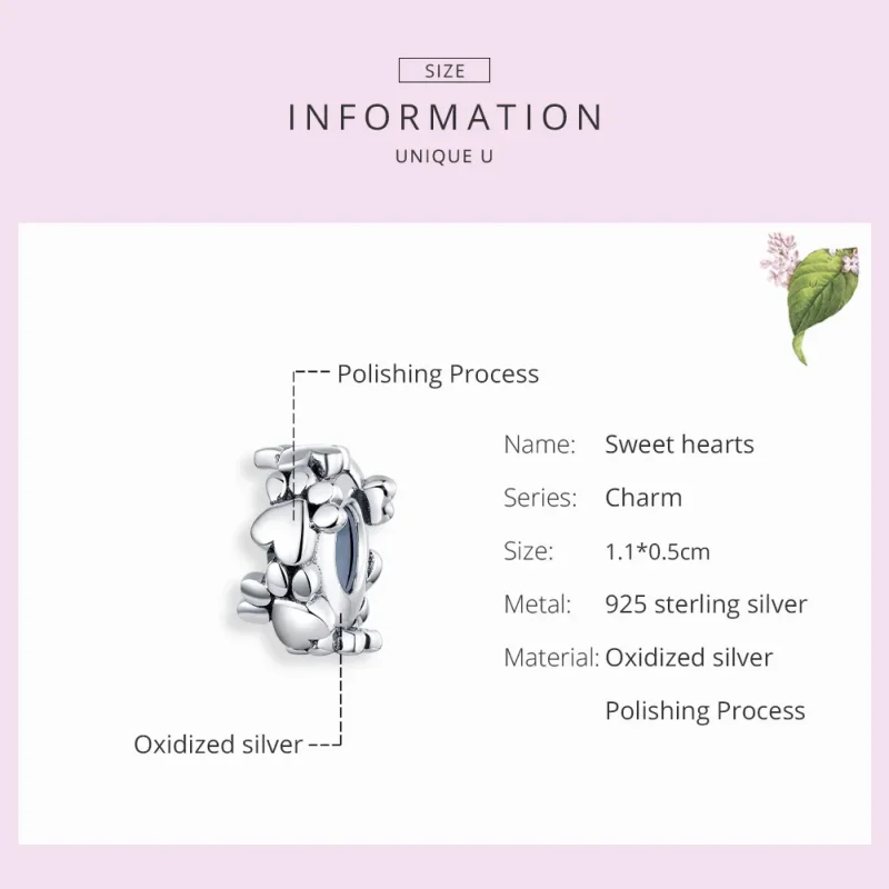 (bilde for) Pandora Style Silver Sweet Hearts Spacer Charm - SCC1504 - Vis 7