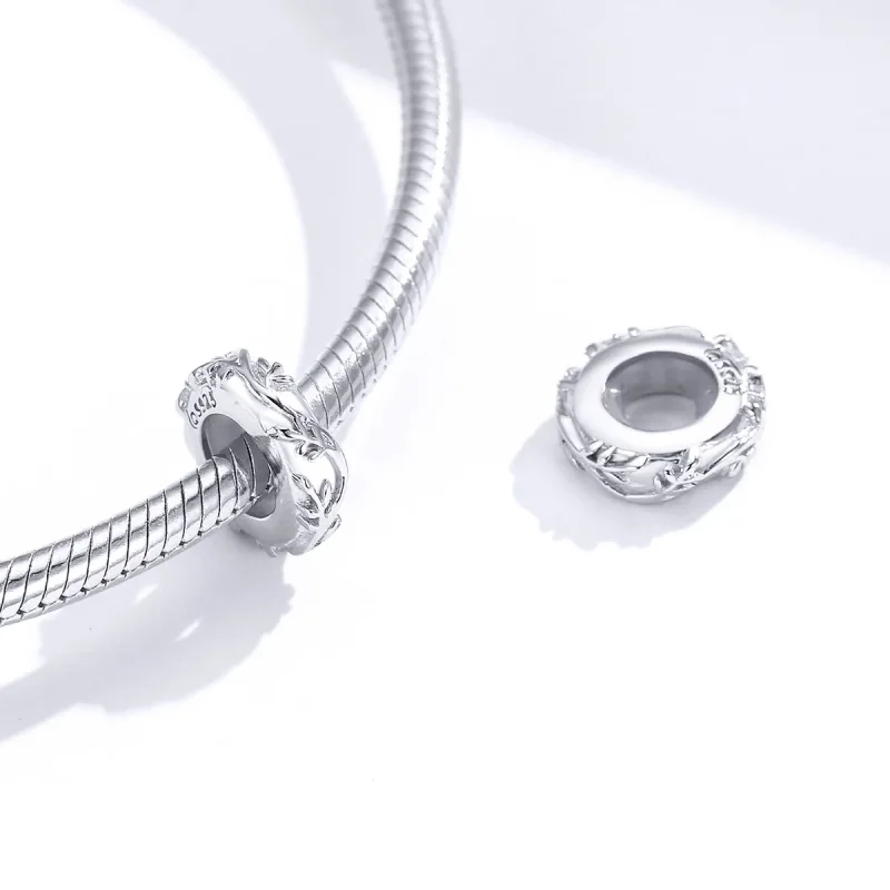 (bilde for) Pandora Style Silver Vine Leaf Spacer Charm - BSC142 - Vis 4
