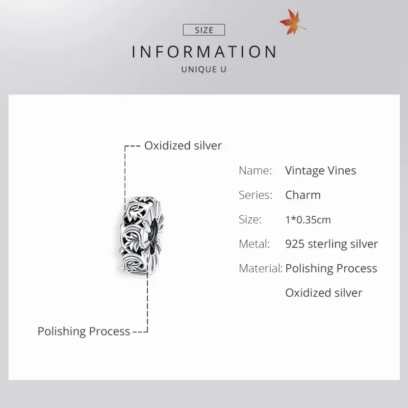 (bilde for) Pandora Style Silver Vintage Vines Spacer Charm - SCC1601 - Vis 6