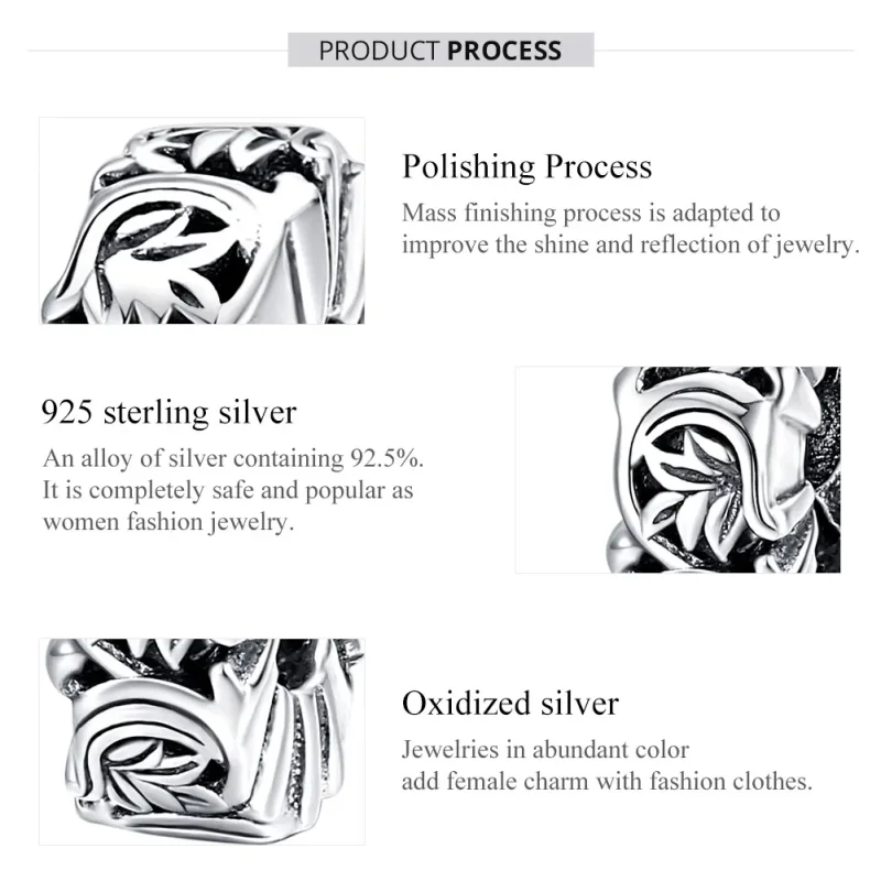(bilde for) Pandora Style Silver Vintage Vines Spacer Charm - SCC1601 - Vis 7