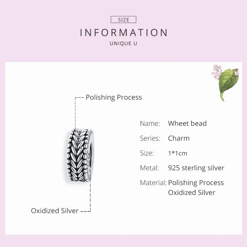 (bilde for) Pandora Style Silver Wheet Spacer Charm - SCC1452 - Vis 7