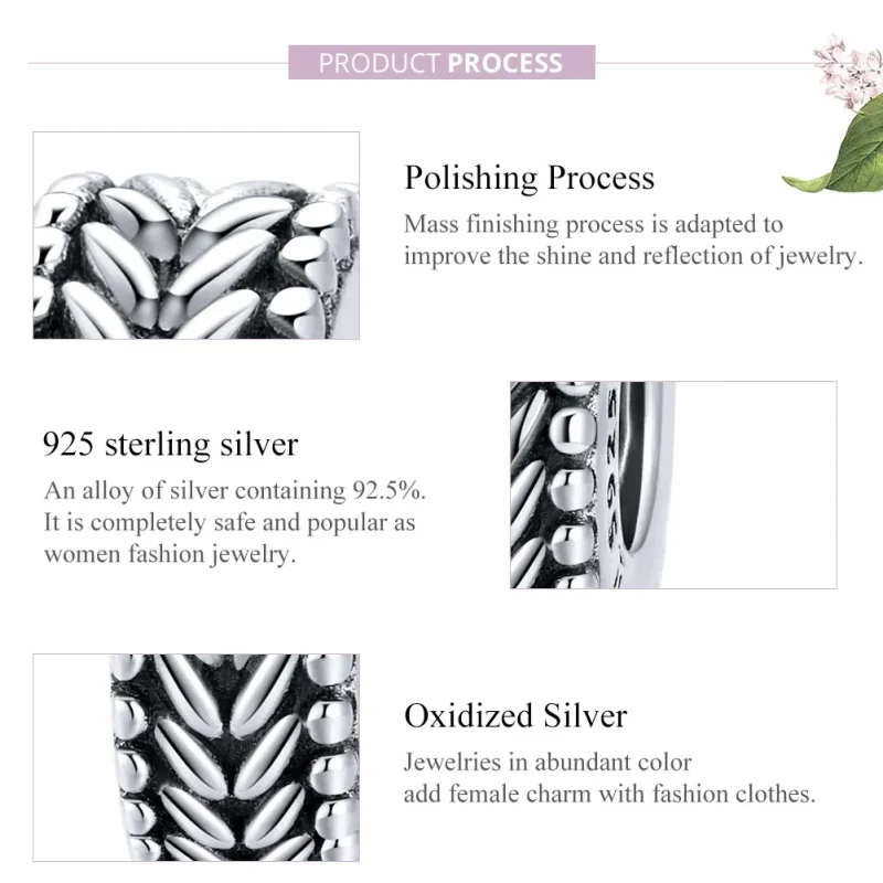 (bilde for) Pandora Style Silver Wheet Spacer Charm - SCC1452 - Vis 8